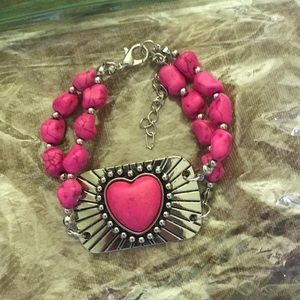 Pink and silver heart bracelet